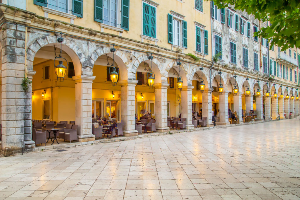 Liston Square at Corfu Town During Evening